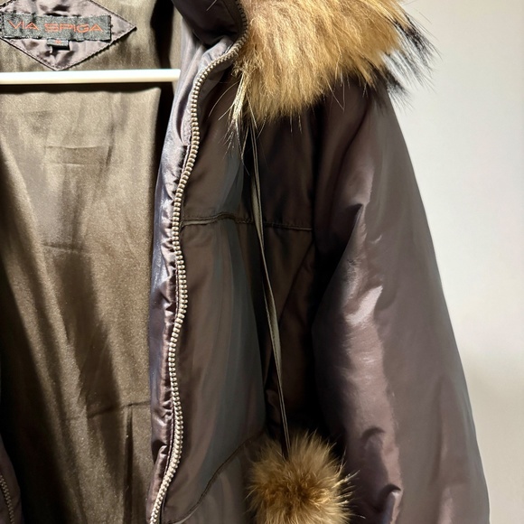 Via Spiga Long Brown Hood Puffer Long Jacket Coat With Genuine Fox Fur - Size M - Picture 8 of 9